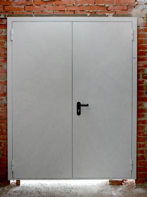 Белая двупольная противопожарная дверь Белая двупольная противопожарная дверь